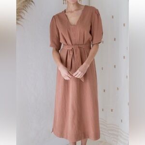 MIRTH PRAUGE EMBROIDERED DRESS MEDIUM FLAX COTTON